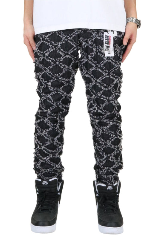 ACE Men's premium rip&repair slim fit quilted denim pants